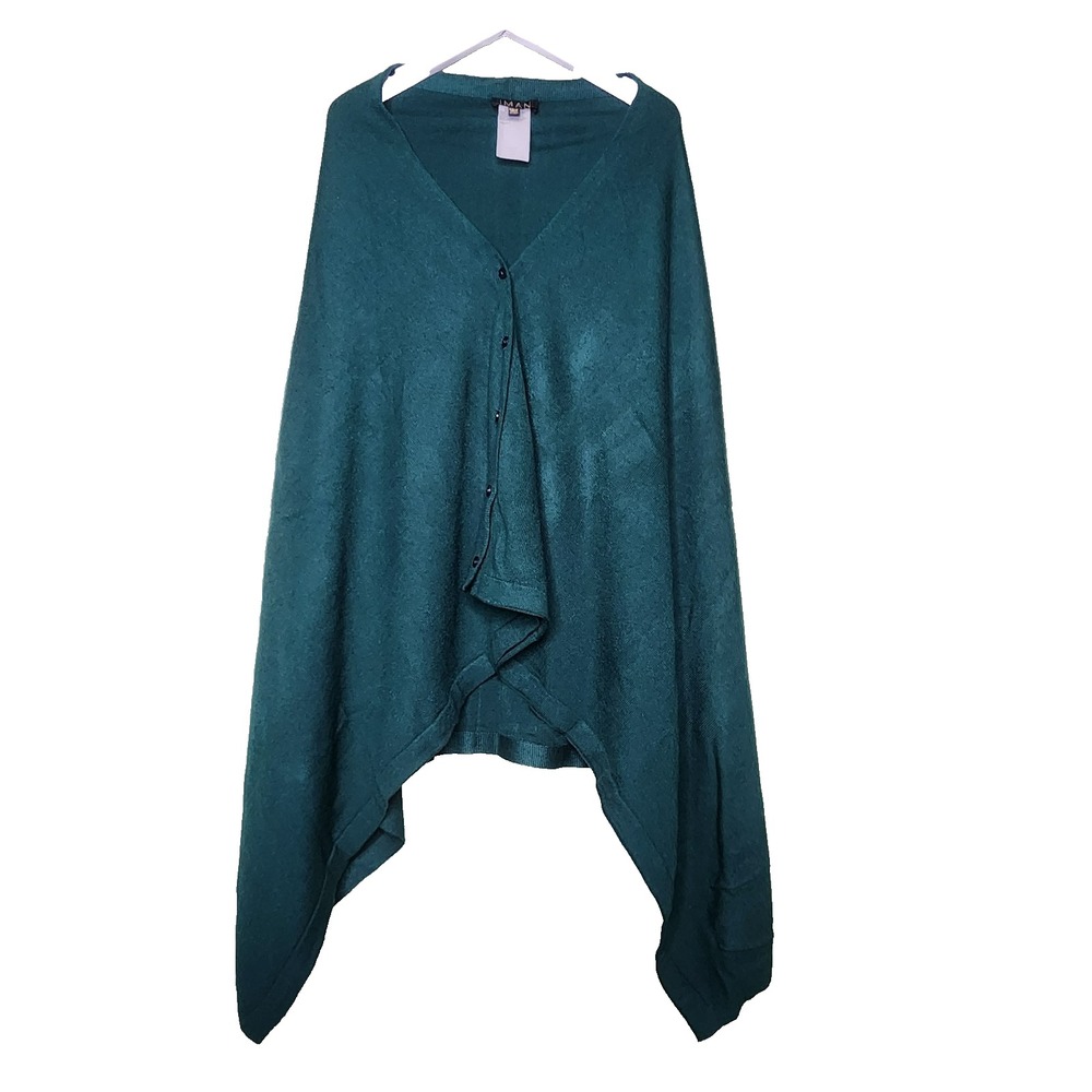 IMAN Soft N Chic Wrap Poncho Green Button Multi-Wear‎ Sweater Knit Casual OS